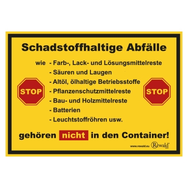 PVC Aufkleber Schadstoffhaltige Abfälle
